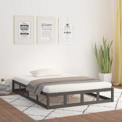 Cadre de lit sans matelas gris 135x190 cm bois massif 