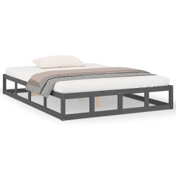 Cadre de lit sans matelas gris 135x190 cm bois massif 