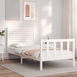 Cadre de lit sans matelas blanc bois de pin massif 