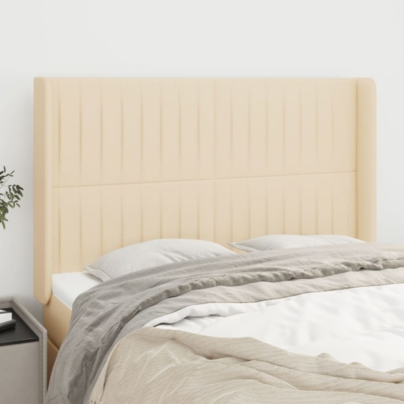 Tête de lit avec oreilles Crème 147x16x118/128 cm Tissu 