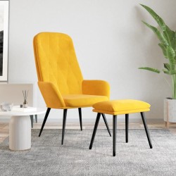 Chaise de relaxation avec repose-pied Jaune moutarde Velours 