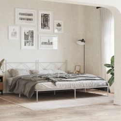 Cadre de lit métal sans matelas et tête de lit blanc 193x203 cm 