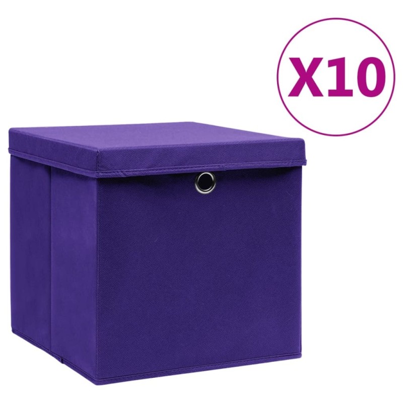 Boîtes de rangement avec couvercles 10 pcs 28x28x28 cm Violet Boîtes de rangement avec couvercles 10 pcs 28x28x28 cm Violet