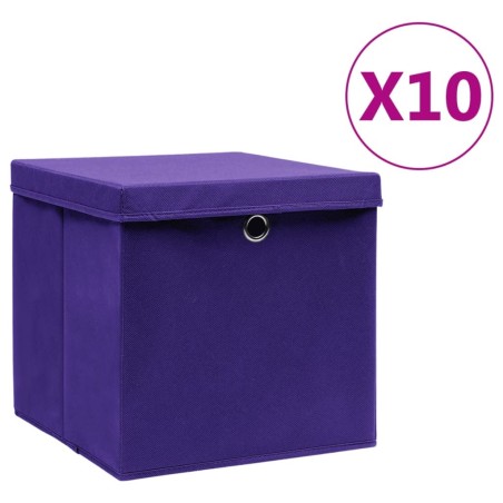 Boîtes de rangement avec couvercles 10 pcs 28x28x28 cm Violet 