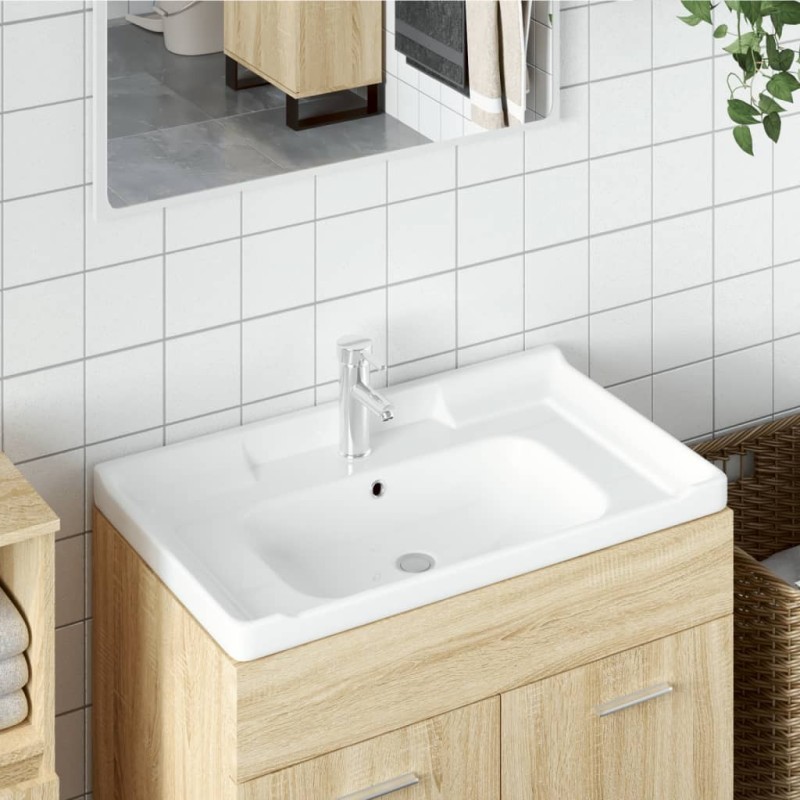 Évier salle de bain blanc 91,5x48x23 cm rectangulaire céramique 