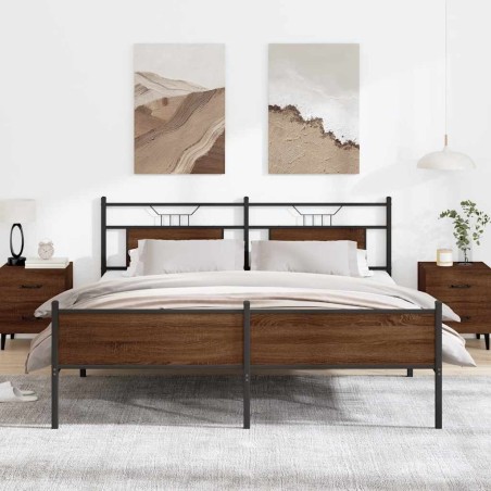 Cadre de lit en métal sans matelas chêne marron 160x200 cm 
