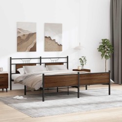 Cadre de lit en métal sans matelas chêne marron 160x200 cm 