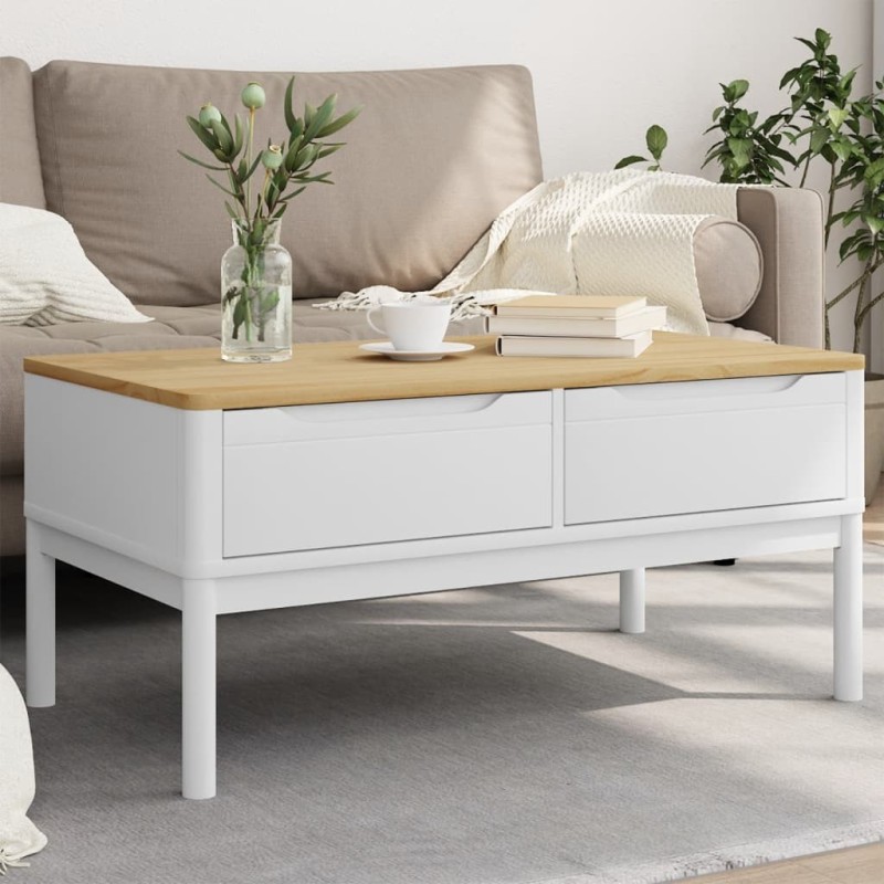 Table basse FLORO blanc 99x55,5x45 cm bois massif de pin Table basse FLORO blanc 99x55,5x45 cm bois massif de pin
