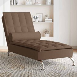 Chaise longue de massage avec traversin marron tissu 