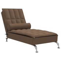 Chaise longue de massage avec traversin marron tissu 