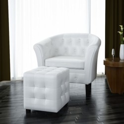Fauteuil avec repose-pied blanc similicuir 