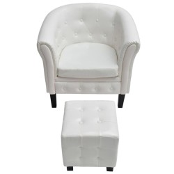 Fauteuil avec repose-pied blanc similicuir 