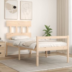 Lit pour personne âgée et tête de lit 100x200 cm bois massif 