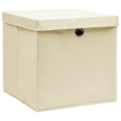 Boîtes de rangement avec couvercles 10 pcs 28x28x28 cm Crème 