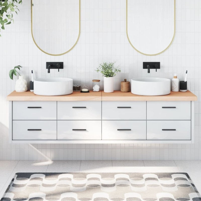 Comptoir de salle de bain 200x50x(2-6)cm bois massif non traité 