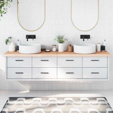 Comptoir de salle de bain 200x50x(2-6)cm bois massif non traité 