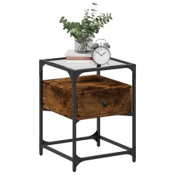 Table de chevet chêne fumé 40x40x55 cm bois d'ingénierie 