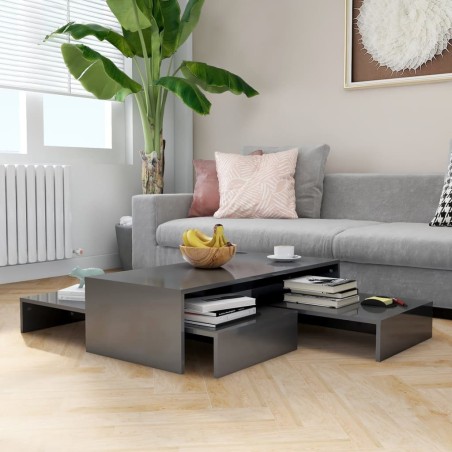 Ensemble de tables basses gigognes gris brillant 100x100x26,5cm 