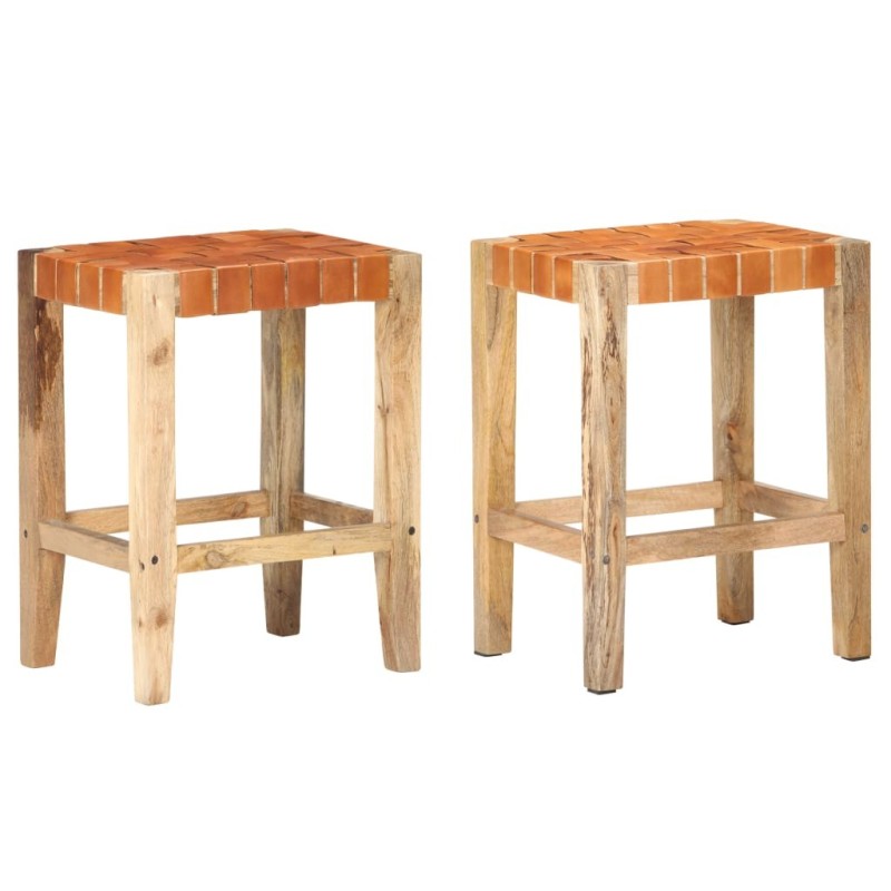 Tabourets de bar lot de 2 marron cuir véritable 60 cm Tabourets de bar lot de 2 marron cuir véritable 60 cm