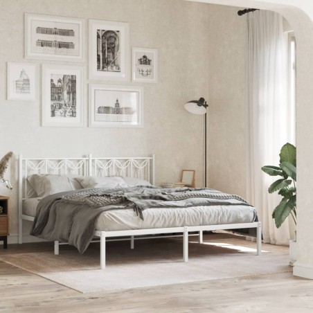 Cadre de lit métal sans matelas et tête de lit blanc 160x200 cm 