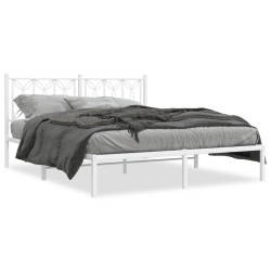Cadre de lit métal sans matelas et tête de lit blanc 160x200 cm 