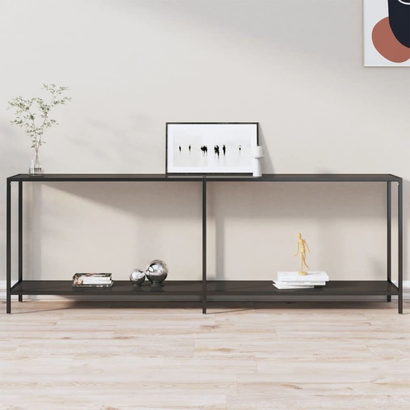 Table console Noir 220x35x75,5 cm Verre trempé Table console Noir 220x35x75,5 cm Verre trempé