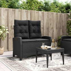 Banc inclinable de jardin avec coussins noir résine tressée 