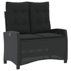 Banc inclinable de jardin avec coussins noir résine tressée 