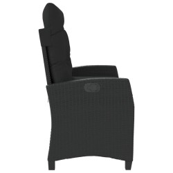 Banc inclinable de jardin avec coussins noir résine tressée 