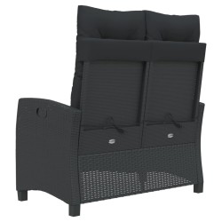 Banc inclinable de jardin avec coussins noir résine tressée 