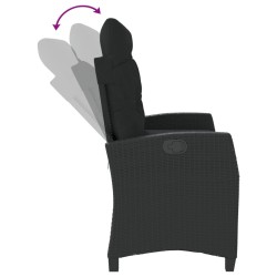 Banc inclinable de jardin avec coussins noir résine tressée 