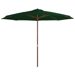Parasol d'extérieur avec mât en bois 350 cm Vert 