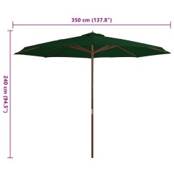 Parasol d'extérieur avec mât en bois 350 cm Vert 
