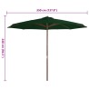 Parasol d'extérieur avec mât en bois 350 cm Vert 