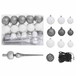 Arbre de Noël artificiel pré-éclairé et boules noir 150 cm PVC 
