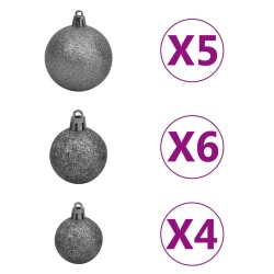 Arbre de Noël artificiel pré-éclairé et boules noir 150 cm PVC 