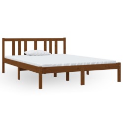 Cadre de lit sans matelas marron miel bois massif 135x190 cm 