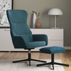 Chaise de relaxation avec tabouret Bleu Velours 