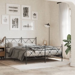 Cadre de lit métal sans matelas avec pied de lit noir 150x200cm 