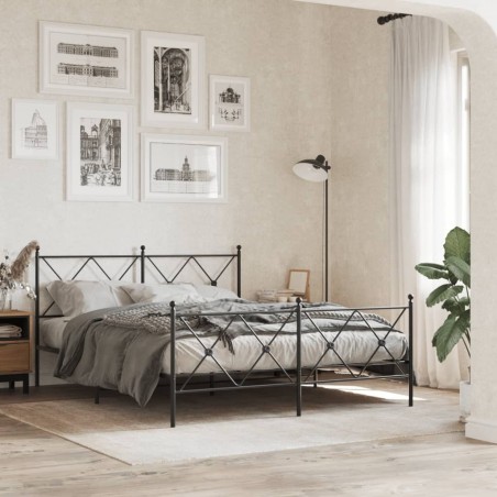 Cadre de lit métal sans matelas avec pied de lit noir 150x200cm 