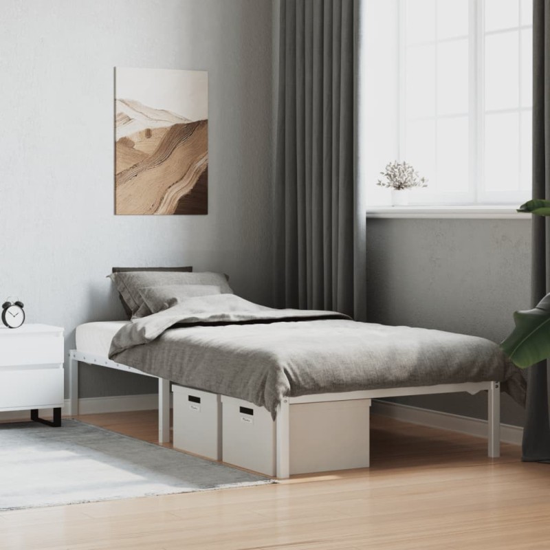 Cadre de lit métal sans matelas blanc 100x190 cm 