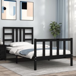 Cadre de lit sans matelas noir 100x200 cm bois massif de pin 