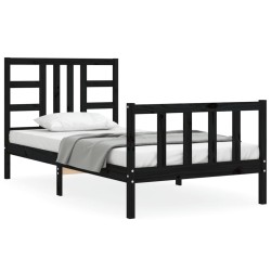 Cadre de lit sans matelas noir 100x200 cm bois massif de pin 