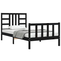 Cadre de lit sans matelas noir 100x200 cm bois massif de pin 