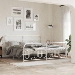 Cadre de lit métal sans matelas et pied de lit blanc 200x200 cm 