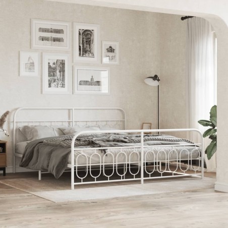 Cadre de lit métal sans matelas et pied de lit blanc 200x200 cm 