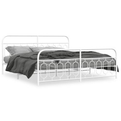 Cadre de lit métal sans matelas et pied de lit blanc 200x200 cm 