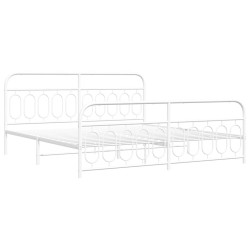 Cadre de lit métal sans matelas et pied de lit blanc 200x200 cm 