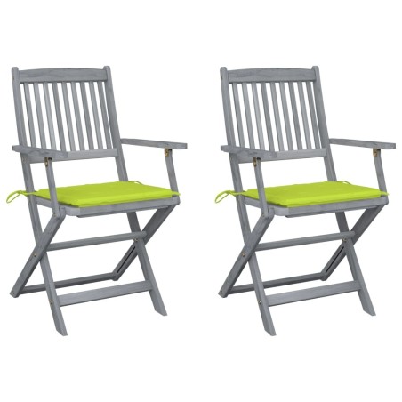 Chaises pliables d'extérieur lot de 2 et coussins Bois d'acacia 