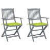 Chaises pliables d'extérieur lot de 2 et coussins Bois d'acacia 